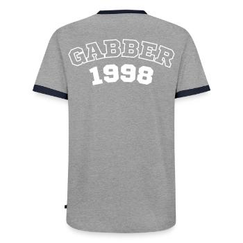 Gabber Sports Rave outfit - Hardcore music  - T-shirt contrasté Homme - gris/marine  - Dos - AI Model Male 178 light (178cm)