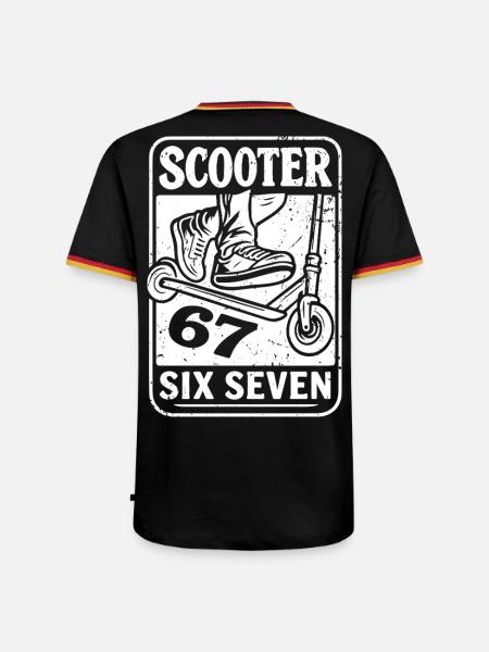 Backprint | Freestyle-Scooter Tretroller 67s - Männer Kontrast-T-Shirt - Schwarz/Dreifarbig
