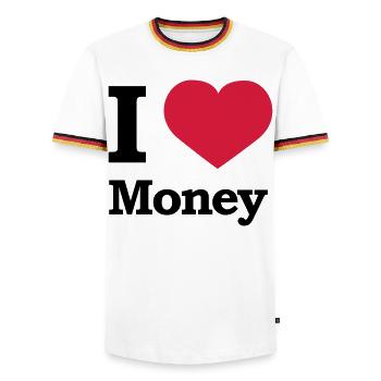 I love Money | Herz | Heart - T-shirt contrasté Homme - blanc/tricolore - Devant - AI Model Female 172 light (172cm) & AI Model Male 185 light (185cm)