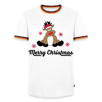 weihnachten - Männer Kontrast-T-Shirt - Weiß/Dreifarbig - Vorne - AI Model Female 172 light (172cm) & AI Model Male 185 light (185cm)