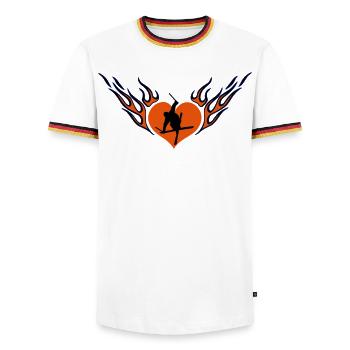 Ski freestyle love - Men's Ringer Shirt - white/tricolour - Front - AI Model Female 172 light (172cm) & AI Model Male 185 light (185cm)