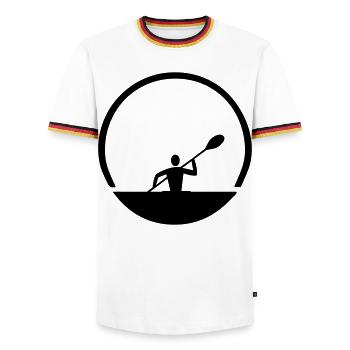 Kanu Emblem - Männer Kontrast-T-Shirt - Weiß/Dreifarbig - Vorne - AI Model Female 172 light (172cm) & AI Model Male 185 light (185cm)