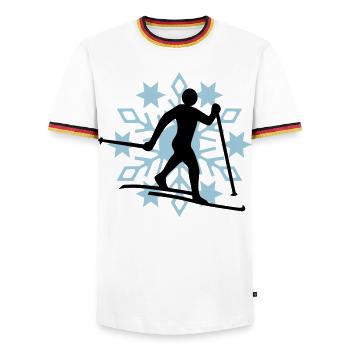 Flocon de neige ski de fond - T-shirt contrasté Homme - blanc/tricolore - Devant - AI Model Female 172 light (172cm) & AI Model Male 185 light (185cm)
