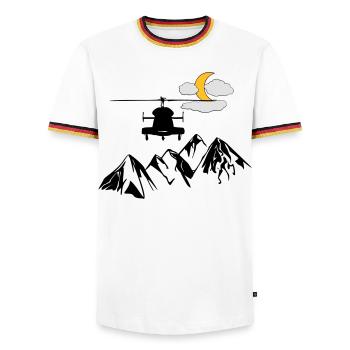 Heli, mountains, moon, clouds - Men's Ringer Shirt - white/tricolour - Front - AI Model Female 172 light (172cm) & AI Model Male 185 light (185cm)
