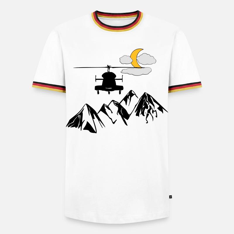 Heli, mountains, moon, clouds - Men's Ringer Shirt - white/tricolour