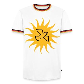 Dove of peace Sun - Men's Ringer Shirt - white/tricolour - Front - AI Model Female 172 light (172cm) & AI Model Male 185 light (185cm)