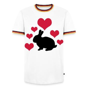 Rabbit with 6 hearts 2 - Men's Ringer Shirt - white/tricolour - Front - AI Model Female 172 light (172cm) & AI Model Male 185 light (185cm)