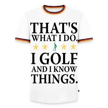 Ich do Golf - Men's Ringer Shirt - white/tricolour - Front - AI Model Female 172 light (172cm) & AI Model Male 185 light (185cm)