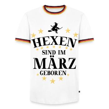 Sorcières de mars - T-shirt contrasté Homme - blanc/tricolore - Devant - AI Model Female 172 light (172cm) & AI Model Male 185 light (185cm)