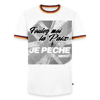 Pêche : Foutez-moi-la-paix - T-shirt contrasté Homme - blanc/tricolore - Devant - AI Model Female 172 light (172cm) & AI Model Male 185 light (185cm)