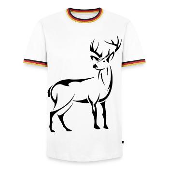 Schöner Hirsch - Männer Kontrast-T-Shirt - Weiß/Dreifarbig - Vorne - AI Model Female 172 light (172cm) & AI Model Male 185 light (185cm)