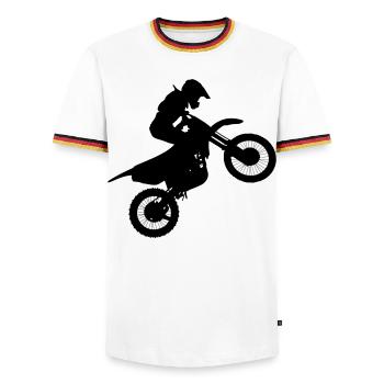 Bild eines Motocross-Fahrers # - Männer Kontrast-T-Shirt - Weiß/Dreifarbig - Vorne - AI Model Female 172 light (172cm) & AI Model Male 185 light (185cm)