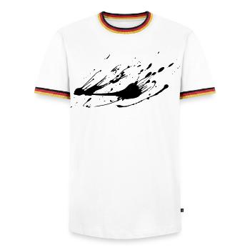 Paint splash image # - Men's Ringer Shirt - white/tricolour - Front - AI Model Female 172 light (172cm) & AI Model Male 185 light (185cm)