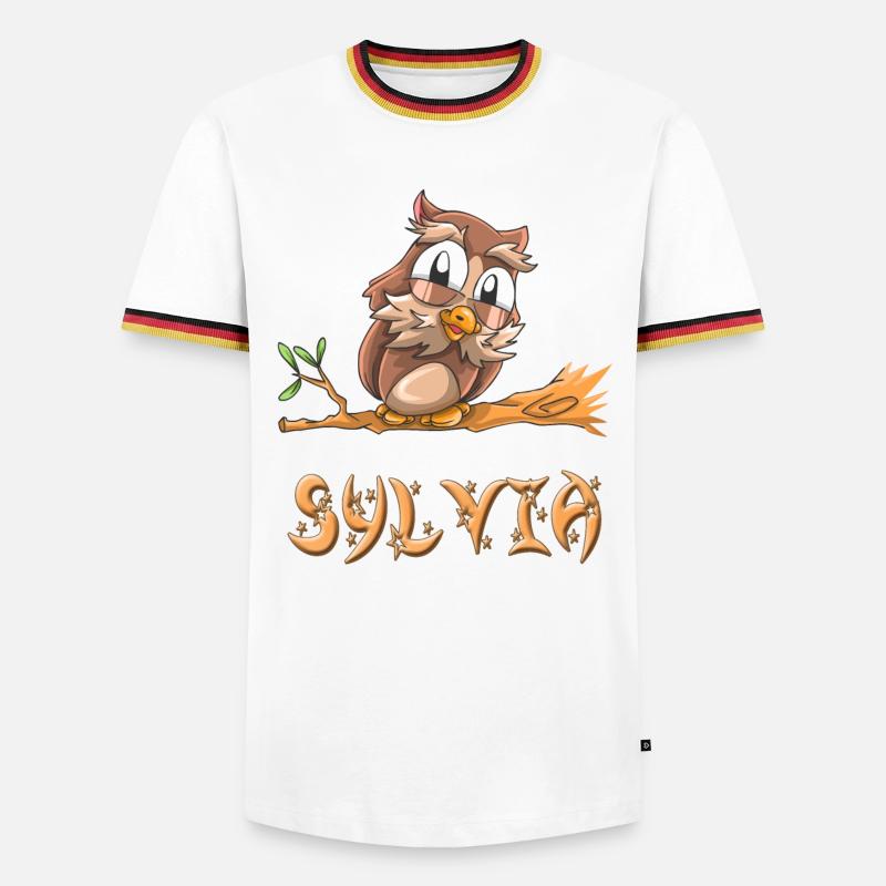 Eule Sylvia - Männer Kontrast-T-Shirt - Weiß/Dreifarbig