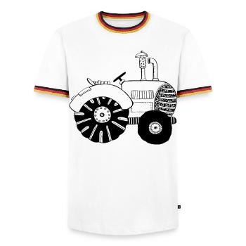 Tracteur chic - tracteur - tracteur - Bulldog - T-shirt contrasté Homme - blanc/tricolore - Devant - AI Model Female 172 light (172cm) & AI Model Male 185 light (185cm)