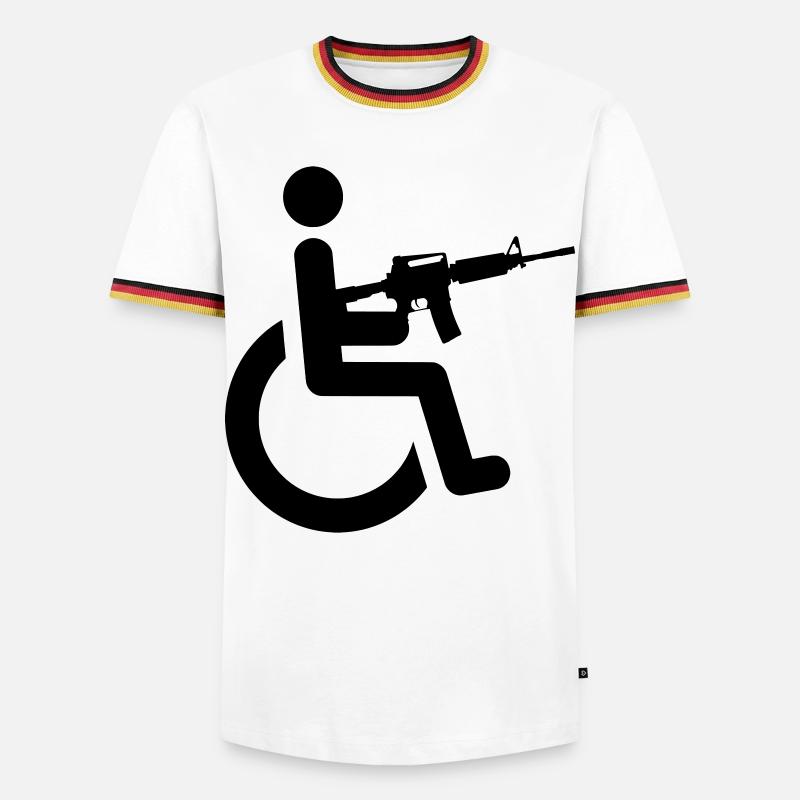 Rollstuhlfahrer mit Waffe # - Männer Kontrast-T-Shirt - Weiß/Dreifarbig