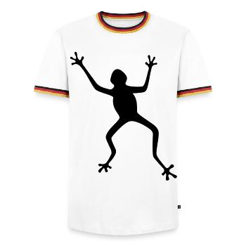 Frosch Silhouette: Tropisch, Regenwald - Männer Kontrast-T-Shirt - Weiß/Dreifarbig - Vorne - AI Model Female 172 light (172cm) & AI Model Male 185 light (185cm)