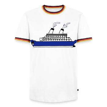 ship - Men's Ringer Shirt - white/tricolour - Front - AI Model Female 172 light (172cm) & AI Model Male 185 light (185cm)