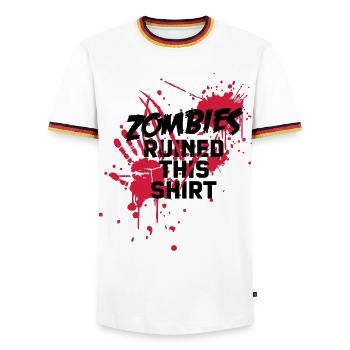 zombies runied this shirt - zombie blutflecken - Männer Kontrast-T-Shirt - Weiß/Dreifarbig - Vorne - AI Model Female 172 light (172cm) & AI Model Male 185 light (185cm)