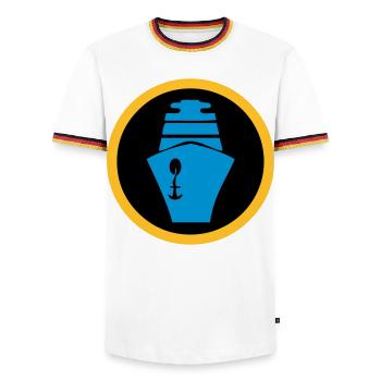 Schiff | Kreuzfahrt | Fähre - Männer Kontrast-T-Shirt - Weiß/Dreifarbig - Vorne - AI Model Female 172 light (172cm) & AI Model Male 185 light (185cm)