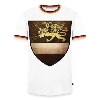 Rostock | Vintage Style | Griffin - Men's Ringer Shirt - white/tricolour - Front - AI Model Female 172 light (172cm) & AI Model Male 185 light (185cm)