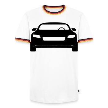 Sports car - Men's Ringer Shirt - white/tricolour - Front - AI Model Female 172 light (172cm) & AI Model Male 185 light (185cm)
