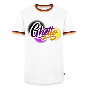 ghetto - Men's Ringer Shirt - white/tricolour - Front - AI Model Female 172 light (172cm) & AI Model Male 185 light (185cm)