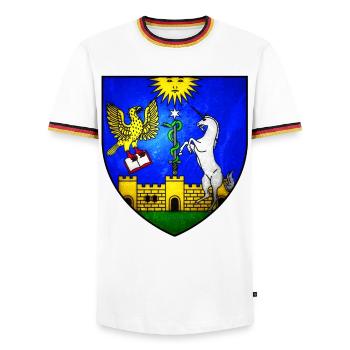 Eger Hongrie Hungary - Design - T-shirt contrasté Homme - blanc/tricolore - Devant - AI Model Female 172 light (172cm) & AI Model Male 185 light (185cm)