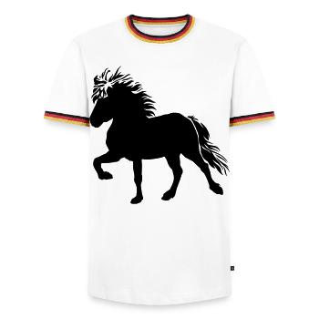 Cute Icelandic Horse Tölt 5, Icelandic, Icelandic Pony - Men's Ringer Shirt - white/tricolour - Front - AI Model Female 172 light (172cm) & AI Model Male 185 light (185cm)