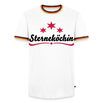 sternekoechin - Men's Ringer Shirt - white/tricolour - Front - AI Model Female 172 light (172cm) & AI Model Male 185 light (185cm)