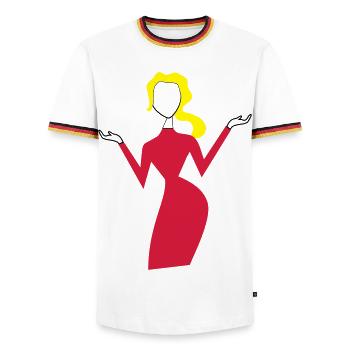 frau - Männer Kontrast-T-Shirt - Weiß/Dreifarbig - Vorne - AI Model Female 172 light (172cm) & AI Model Male 185 light (185cm)