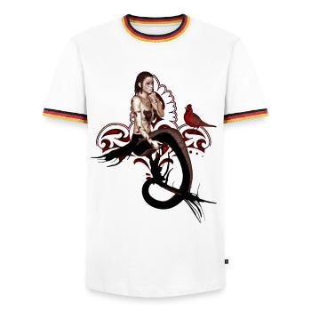 Magnifique sirène noire assise dans un arbre - T-shirt contrasté Homme - blanc/tricolore - Devant - AI Model Female 172 light (172cm) & AI Model Male 185 light (185cm)
