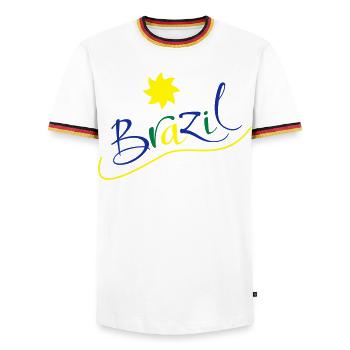 brasilien - Männer Kontrast-T-Shirt - Weiß/Dreifarbig - Vorne - AI Model Female 172 light (172cm) & AI Model Male 185 light (185cm)