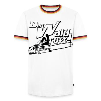 Motorsäge , Kaminholz , Old School ,Wald Holz (25) - Männer Kontrast-T-Shirt - Weiß/Dreifarbig - Vorne - AI Model Female 172 light (172cm) & AI Model Male 185 light (185cm)