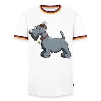 Terrier écossais - Scottish Terrier - T-shirt contrasté Homme - blanc/tricolore - Devant - AI Model Female 172 light (172cm) & AI Model Male 185 light (185cm)