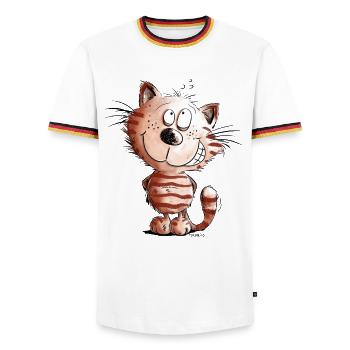 Little Naughty Cat I Cat Motif Comic Gift - Men's Ringer Shirt - white/tricolour - Front - AI Model Female 172 light (172cm) & AI Model Male 185 light (185cm)