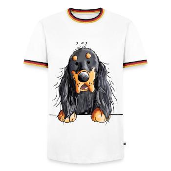Drôle Gordon Setter dessin animé - Chien - Cadeau - T-shirt contrasté Homme - blanc/tricolore - Devant - AI Model Female 172 light (172cm) & AI Model Male 185 light (185cm)
