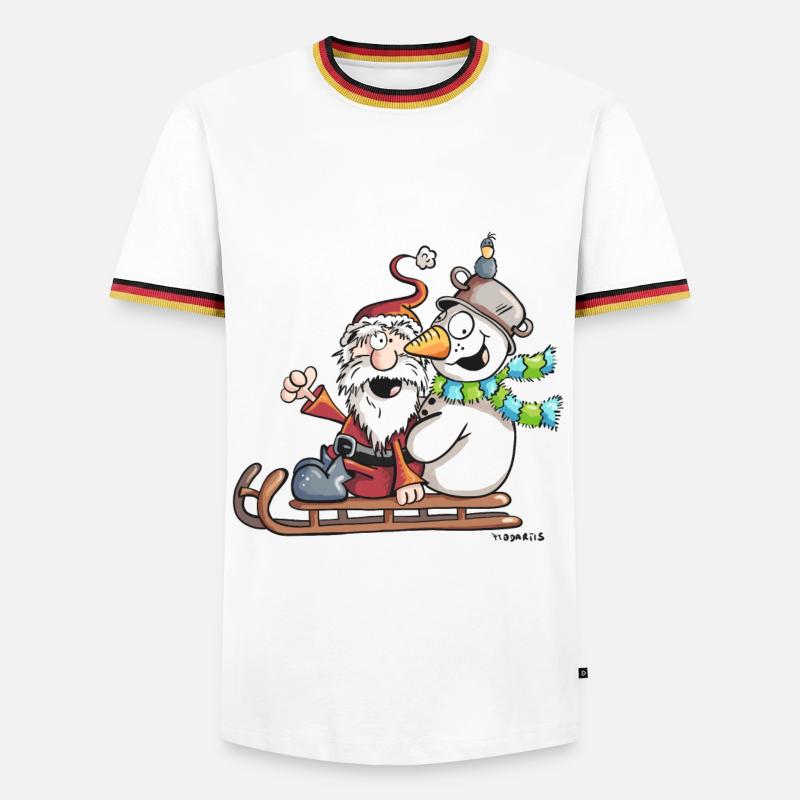 Weihnachtsmann und Schneemann - Comic - Männer Kontrast-T-Shirt - Weiß/Dreifarbig