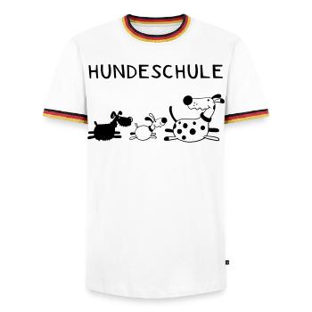 Lustige Hundeschule - Hund - Hunde - Comic - Männer Kontrast-T-Shirt - Weiß/Dreifarbig - Vorne - AI Model Female 172 light (172cm) & AI Model Male 185 light (185cm)