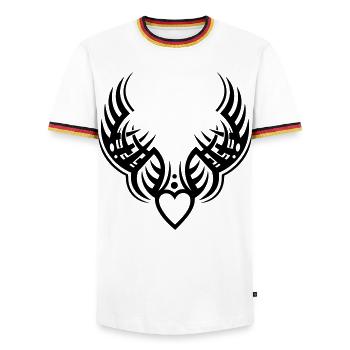 Tribal Herz mit Flügeln im Tattoo-Stil - Männer Kontrast-T-Shirt - Weiß/Dreifarbig - Vorne - AI Model Female 172 light (172cm) & AI Model Male 185 light (185cm)