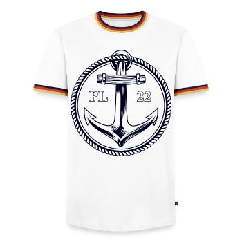 PL22 Marine Anchor - Men's Ringer Shirt - white/tricolour - Front - AI Model Female 172 light (172cm) & AI Model Male 185 light (185cm)