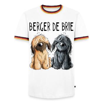 Zwei Berger de Brie - Briard - Comic - Geschenk - Männer Kontrast-T-Shirt - Weiß/Dreifarbig - Vorne - AI Model Female 172 light (172cm) & AI Model Male 185 light (185cm)