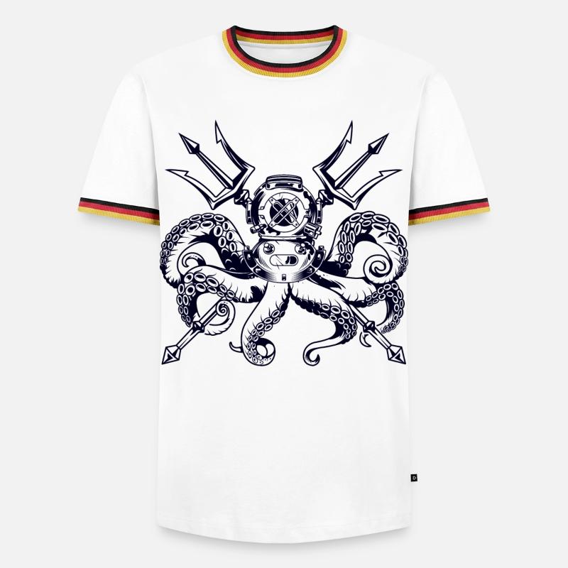 Trident Diving Octopus - Männer Kontrast-T-Shirt - Weiß/Dreifarbig