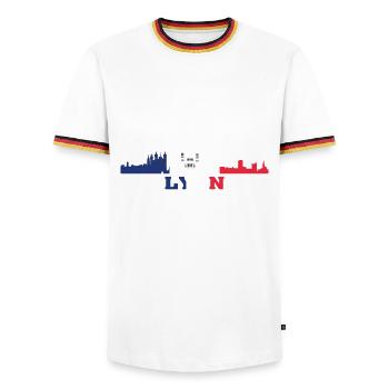 Lyon City Skyline France Landmark Map - Men's Ringer Shirt - white/tricolour - Front - AI Model Female 172 light (172cm) & AI Model Male 185 light (185cm)
