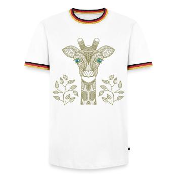 Mystical Magic Zoo with Golden Giraffe - Men's Ringer Shirt - white/tricolour - Front - AI Model Female 172 light (172cm) & AI Model Male 185 light (185cm)