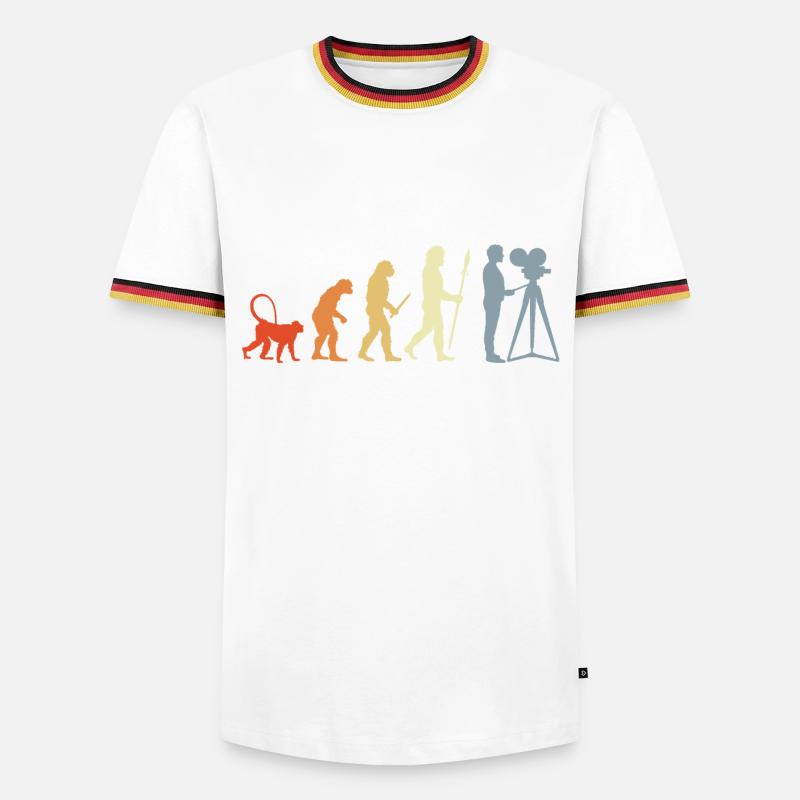 Kameramann Evolution - Männer Kontrast-T-Shirt - Weiß/Dreifarbig