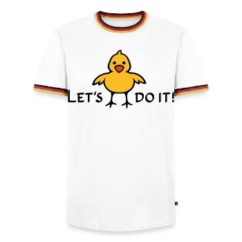 Let's do it! - Men's Ringer Shirt - white/tricolour - Front - AI Model Female 172 light (172cm) & AI Model Male 185 light (185cm)