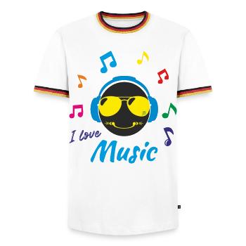 I love Music - Men's Ringer Shirt - white/tricolour - Front - AI Model Female 172 light (172cm) & AI Model Male 185 light (185cm)