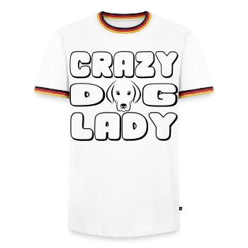 Dame folle de chien. Pour les femmes qui aiment les chiens - T-shirt contrasté Homme - blanc/tricolore - Devant - AI Model Female 172 light (172cm) & AI Model Male 185 light (185cm)