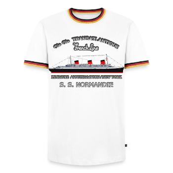 LINER NORMANDY CREATION LOUIS RUNEMBERG - Men's Ringer Shirt - white/tricolour - Front - AI Model Female 172 light (172cm) & AI Model Male 185 light (185cm)